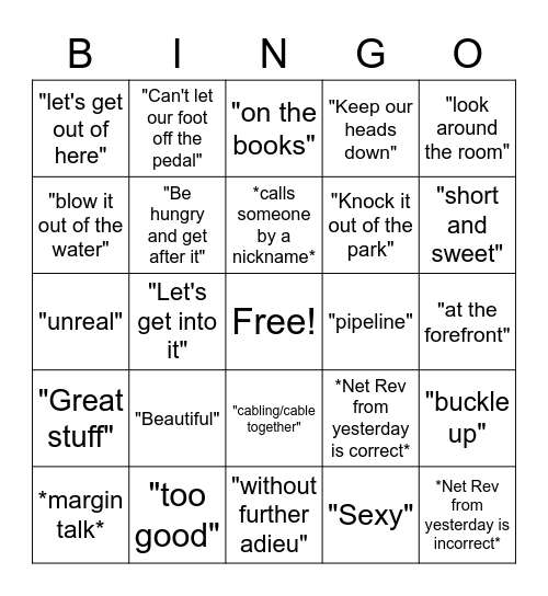 Schaefer Bingo Card