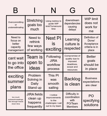 Retrospective Bingo Card