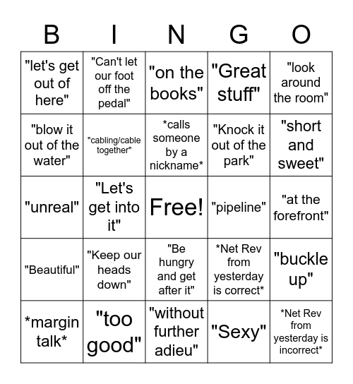 Schaefer Bingo Card