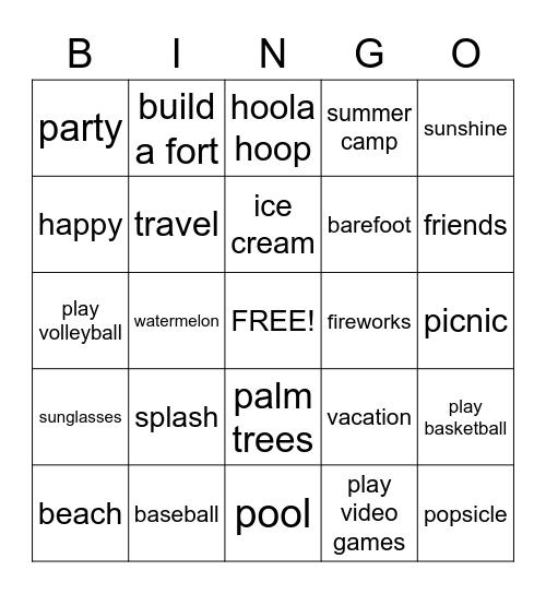Summer Break!! Bingo Card