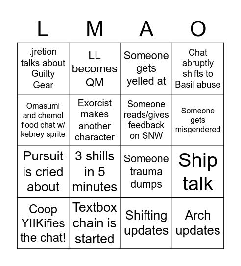 Lesbian Bingo Card