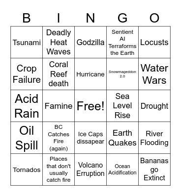 Natural Disaster BINGO Card