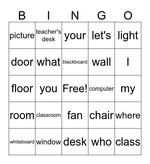 Classroom Vocabs Bingo Card