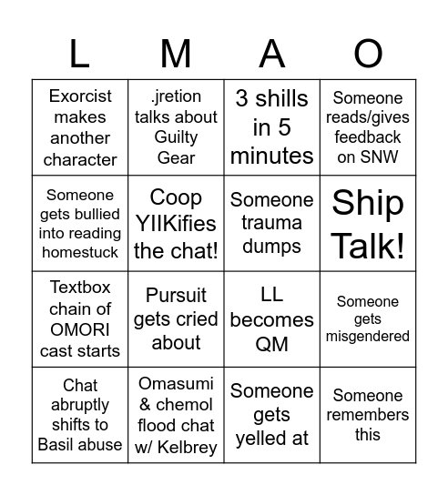 Lesbian Bingo Card