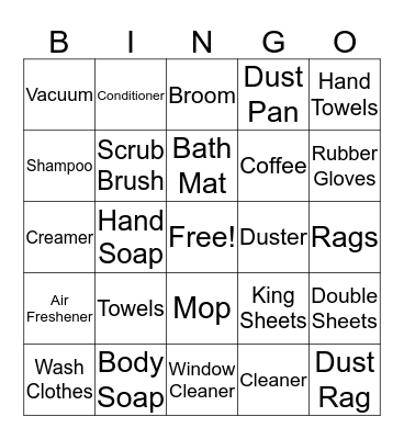 Housekeeping BINGO Card