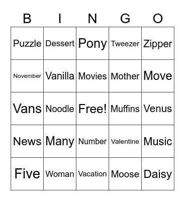 Buzzy Word Bingo Card