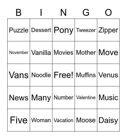 Buzzy Word Bingo Card