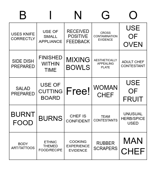 COOKING SHOW BINGO Card