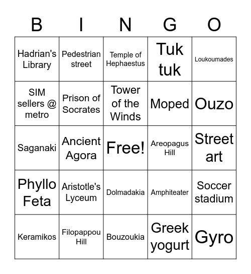 Athens Bingo Card