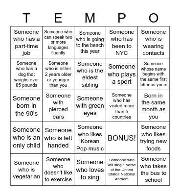 HUMAN BINGO Card