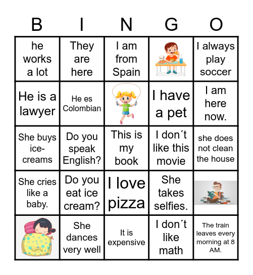 Present simple Bingo Card