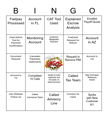 Call Center Bingo Card