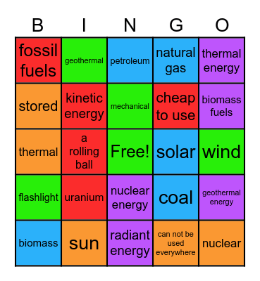 Energy Bingo Card