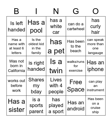 Find Someone Who Bingo Card