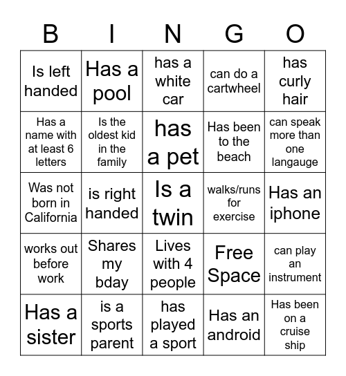 Find Someone Who Bingo Card