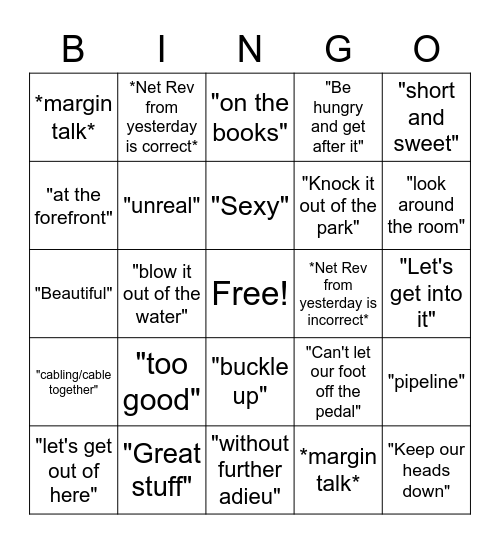 Schaefer Bingo Card