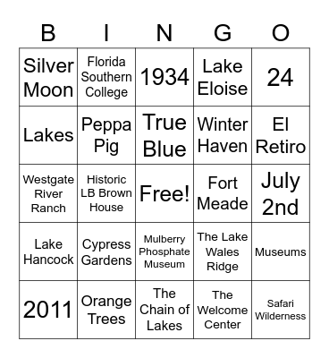 Polk County Trivia Bingo Card