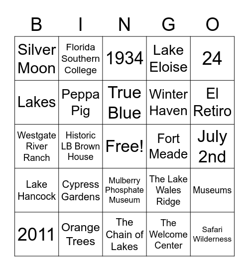 Polk County Trivia Bingo Card