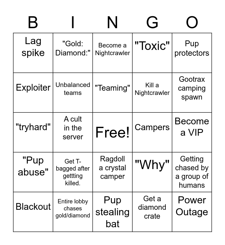 Kaiju paradise RULES: 1 No doing these on purpose Bingo Card