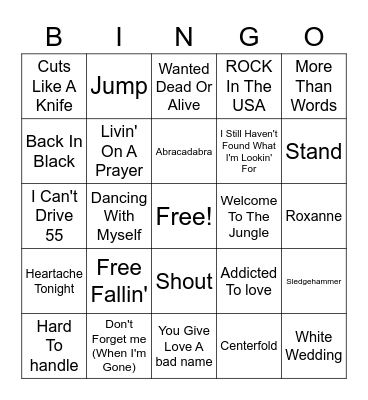 80's Rock Bingo Card