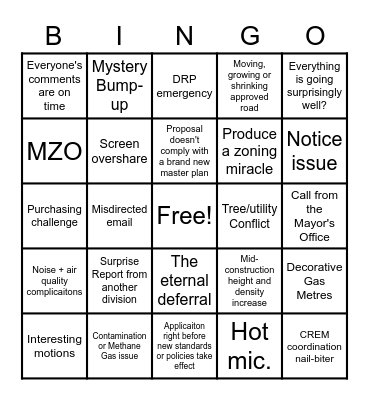 Weird Planning Bingo Card