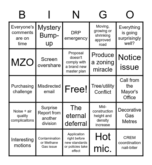 Weird Planning Bingo Card