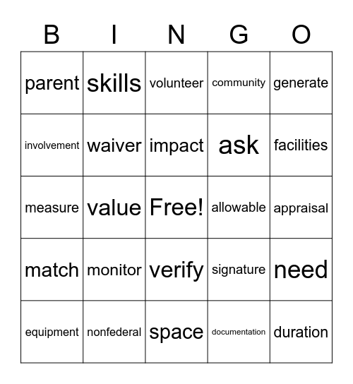 In-Kind Bingo Card