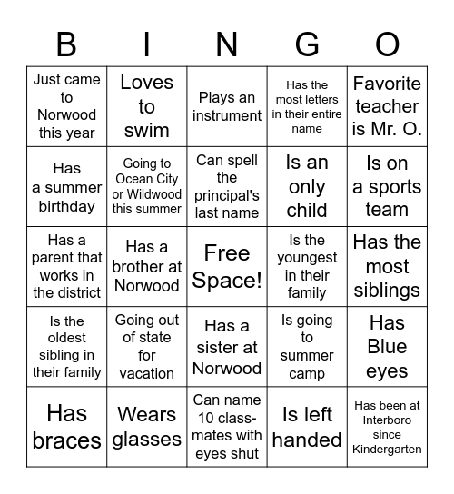 END OF YEAR BINGO Card