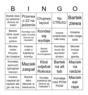 Pajace i dzbanki bingo Card