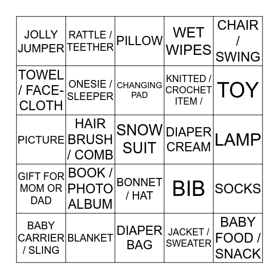 CHRIS & AMANDA BABY BINGO Card