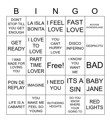 Go back in time Bingo Card