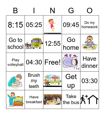 Daily routine Bingo Card