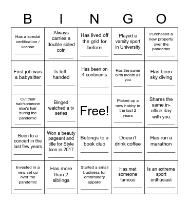 TA COE, Find Someone Who... Bingo Card
