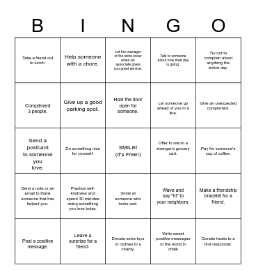 WEEK OF KINDNESS BINGO Card