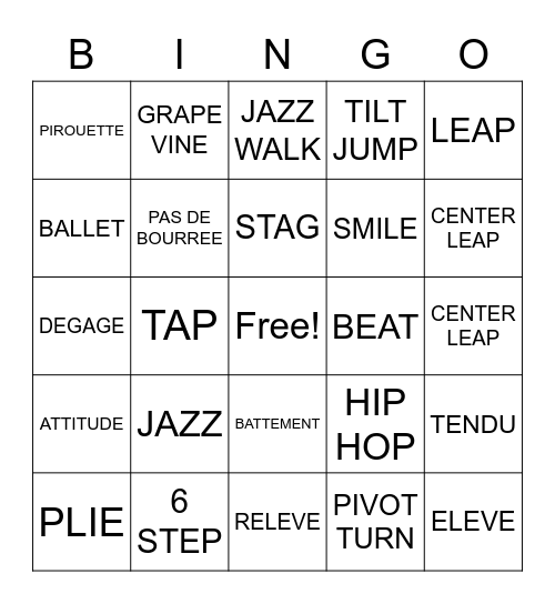 LMAAC DANCE Bingo Card