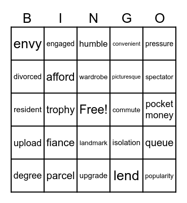 Vocabulary Practice Bingo Card