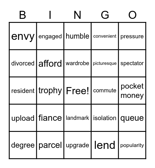 Vocabulary Practice Bingo Card