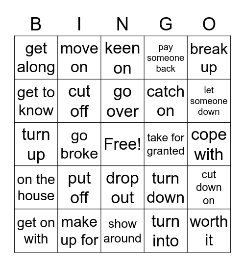 Phrasal Verbs & Expressions Bingo Card