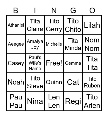 Guanlao Family Bingo Card