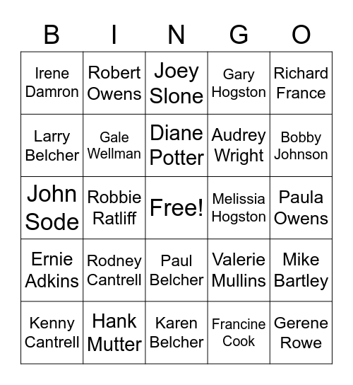 ECHS Class of '77 Bingo Card