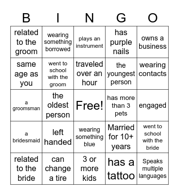 FIND THE GUEST Bingo Card