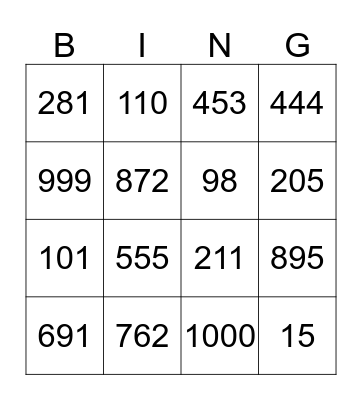 Number Bingo Card