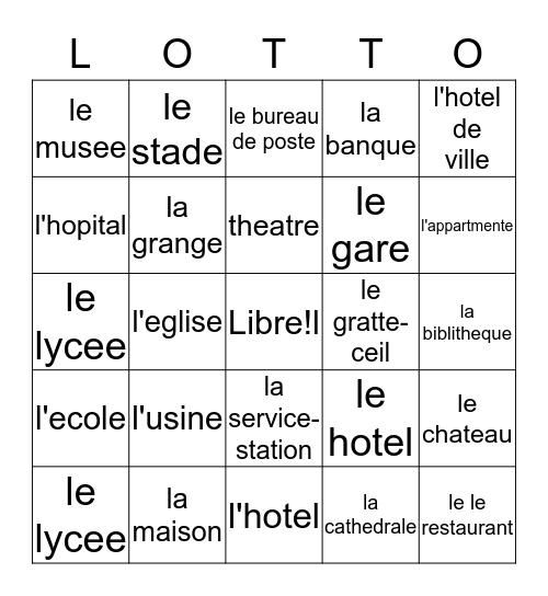 Les Batiments Bingo Card