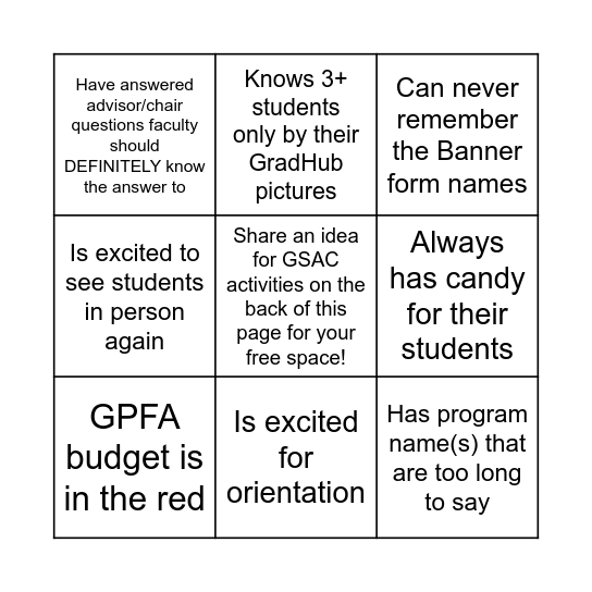 GSAC End of Year Fun! Bingo Card