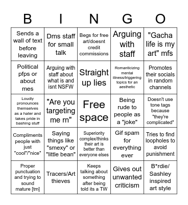 Problematic people in the Art Community Bingo Card