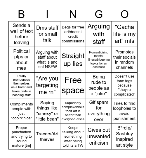 Problematic people in the Art Community Bingo Card