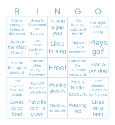 Enlightium Bingo: Find someone who... Bingo Card