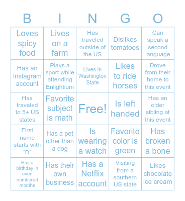 Enlightium Bingo: Find someone who... Bingo Card