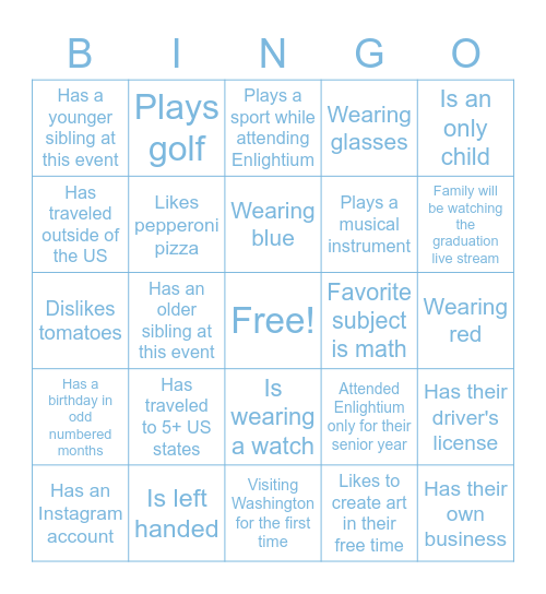 Enlightium Bingo: Find someone who... Bingo Card