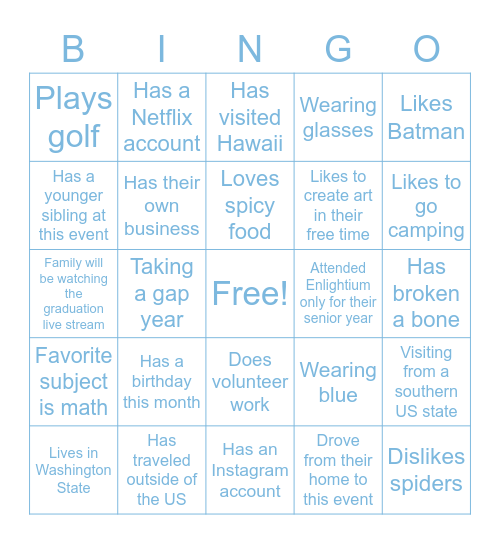 Enlightium Bingo: Find someone who... Bingo Card